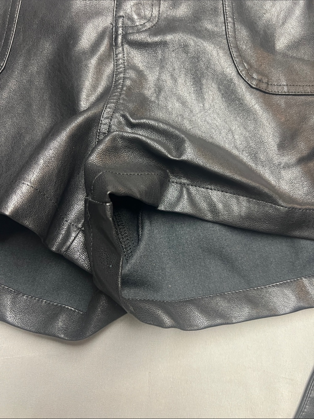 Blue Rain Black High-Waist Faux Leather Paperbag Shorts with Self-Tie - Picture 3 of 11